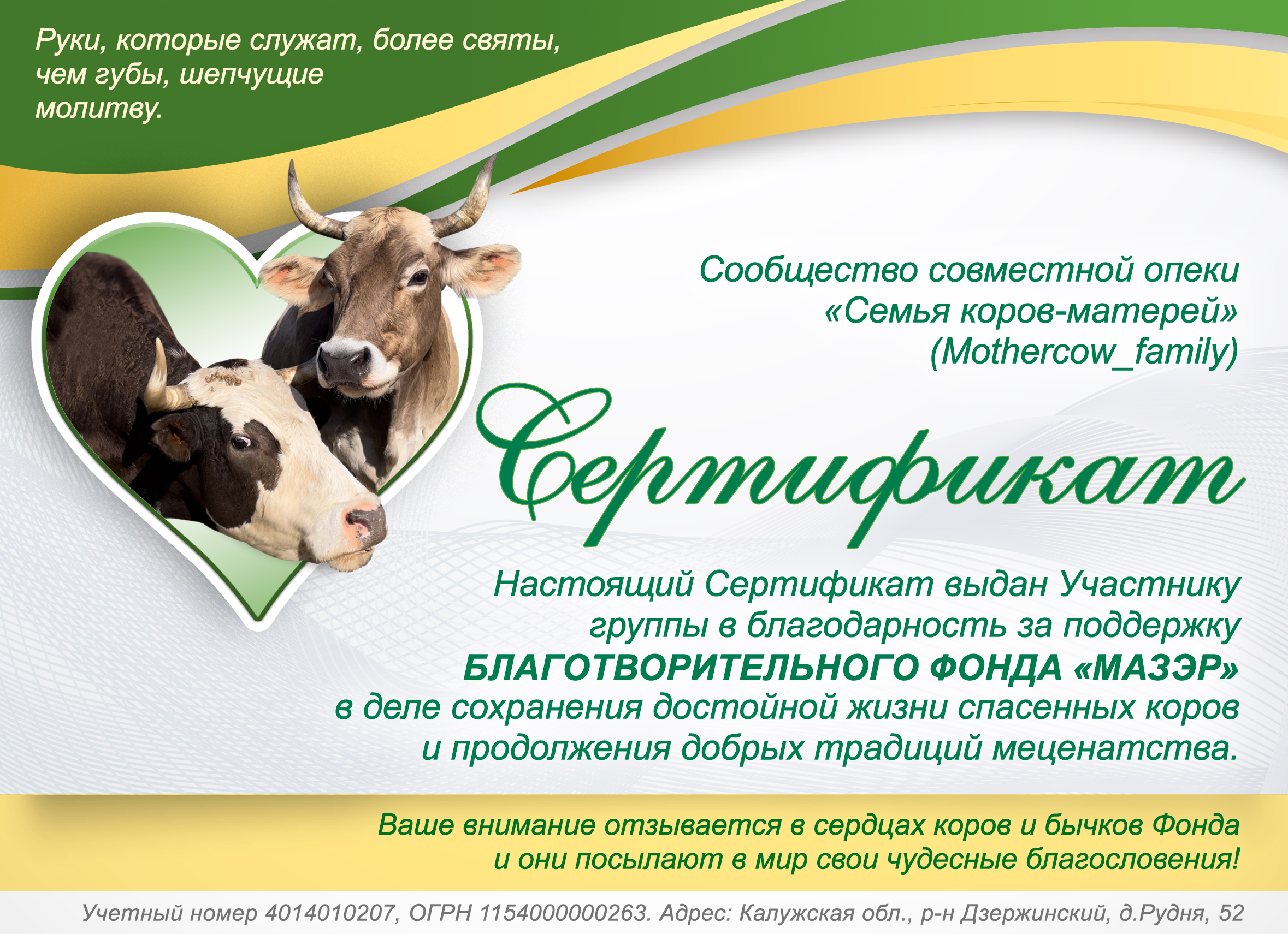 Совместная опека коров и бычков фонда мазэр калужская область